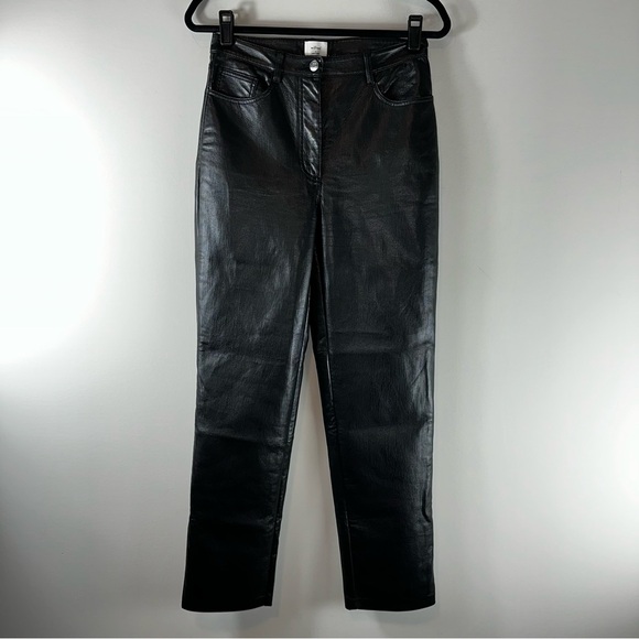 Wilfred Pants - Aritzia Wilfred Faux Leather High Rise Straight Leg Black Women’s Pants Size 6